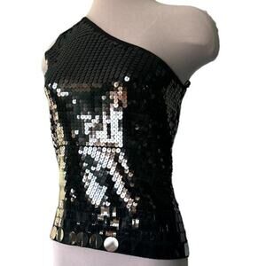 NWOT Black Belldini Large Sequin Paillette One Shoulder Top Size Medium